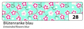Washi Tape - dekoračná lepiaca páska - 10 mx15 mm - modrá s kvetinkami
